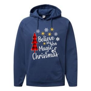 Cute Casual Believe In Magic Of Christmas Tree Buffalo Plaid Gift Performance Fleece Hoodie