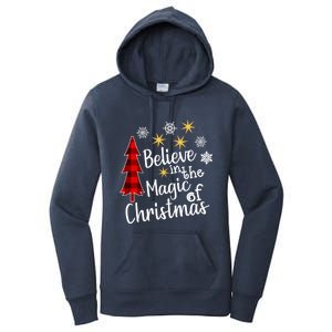 Cute Casual Believe In Magic Of Christmas Tree Buffalo Plaid Gift Women's Pullover Hoodie