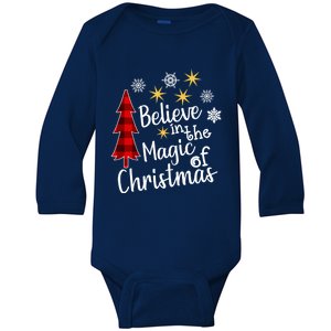 Cute Casual Believe In Magic Of Christmas Tree Buffalo Plaid Gift Baby Long Sleeve Bodysuit