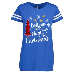 Cute Casual Believe In Magic Of Christmas Tree Buffalo Plaid Gift Enza Ladies Jersey Football T-Shirt