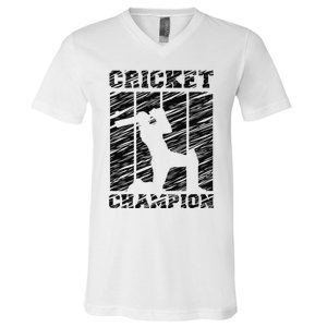 Cricketer Cricketing Bat And Ball Sport Retro Cricket Player V-Neck T-Shirt