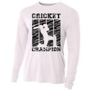 Cricketer Cricketing Bat And Ball Sport Retro Cricket Player Cooling Performance Long Sleeve Crew