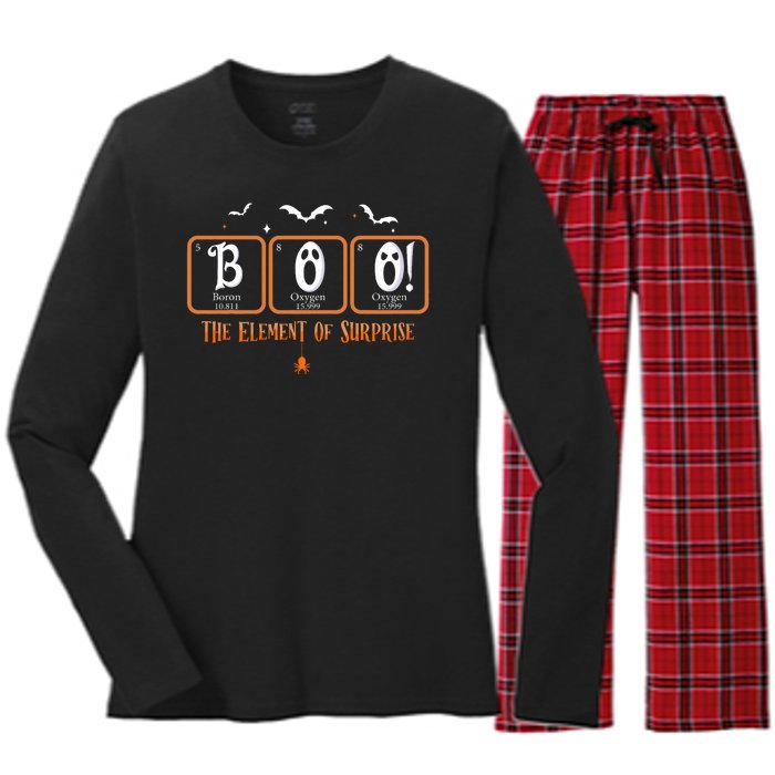 Cute Chemistry Boo The Element Of Surprise Chemist Halloween Women's Long Sleeve Flannel Pajama Set 