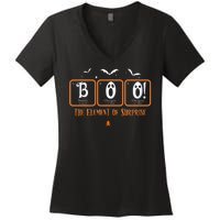 Cute Chemistry Boo The Element Of Surprise Chemist Halloween Women's V-Neck T-Shirt