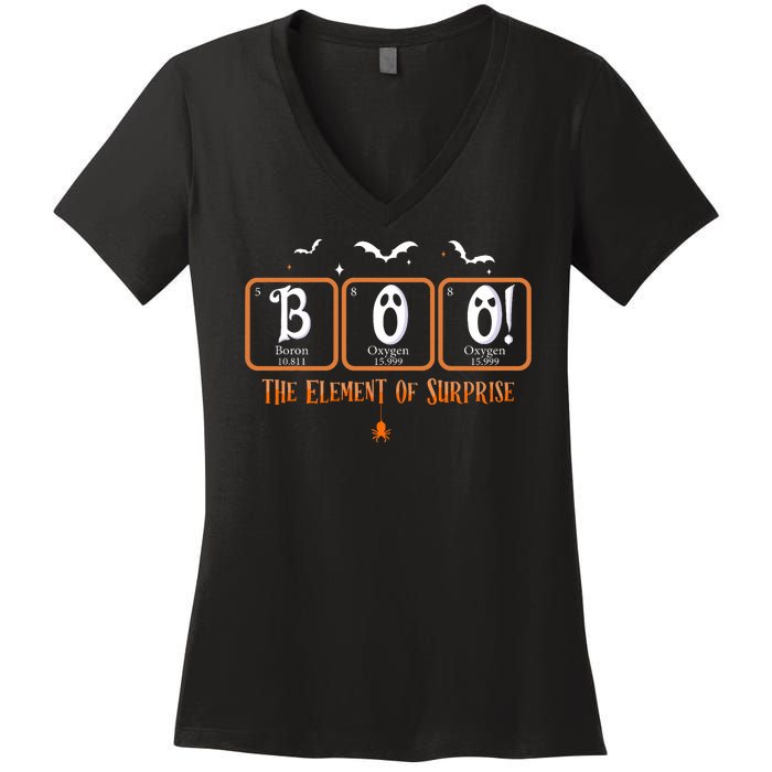 Cute Chemistry Boo The Element Of Surprise Chemist Halloween Women's V-Neck T-Shirt