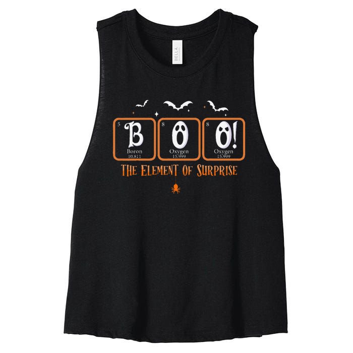 Cute Chemistry Boo The Element Of Surprise Chemist Halloween Women's Racerback Cropped Tank