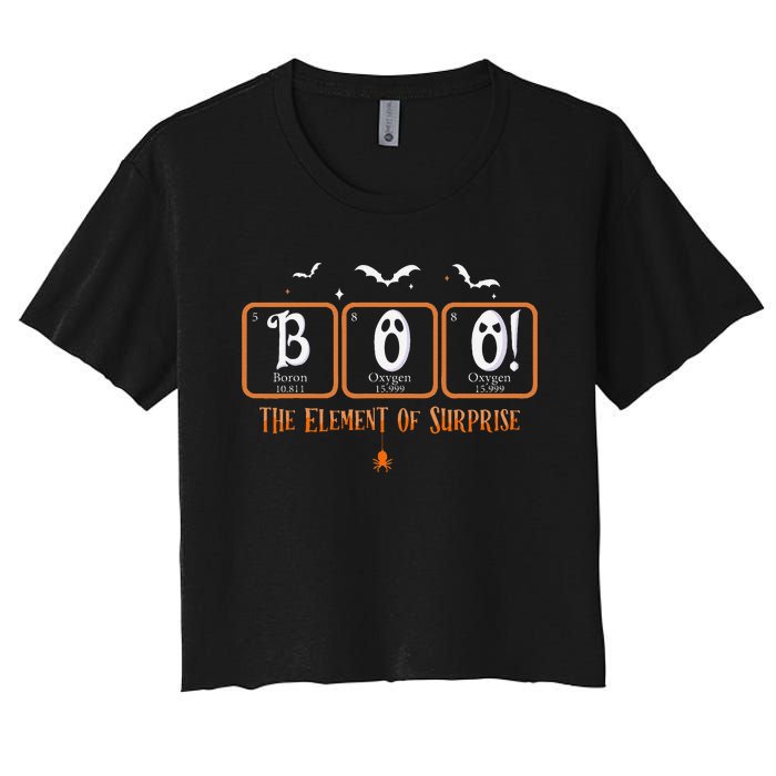 Cute Chemistry Boo The Element Of Surprise Chemist Halloween Women's Crop Top Tee