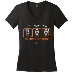 Cute Chemistry Boo The Element Of Surprise Chemist Halloween Women's V-Neck T-Shirt