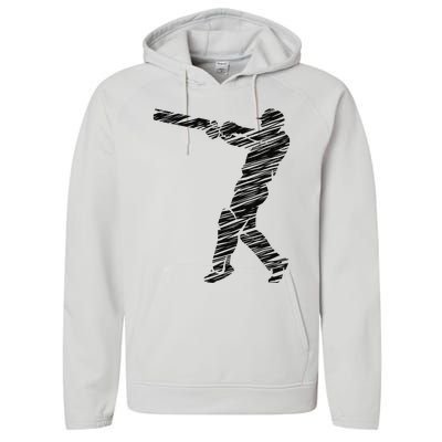 Cricketer Cricketing Bat And Ball Sport Retro Cricket Player Performance Fleece Hoodie