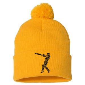 Cricketer Cricketing Bat And Ball Sport Retro Cricket Player Pom Pom 12in Knit Beanie