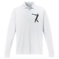 Cricketer Cricketing Bat And Ball Sport Retro Cricket Player Performance Long Sleeve Polo