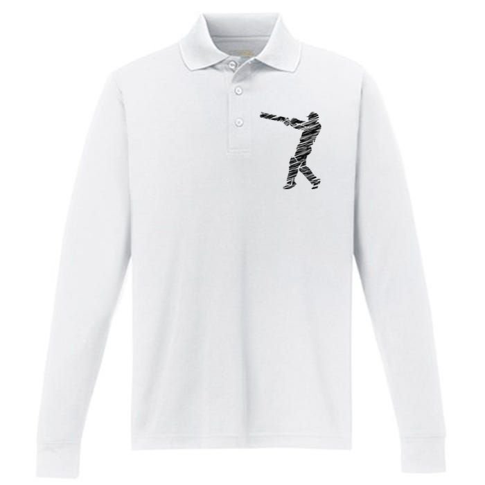 Cricketer Cricketing Bat And Ball Sport Retro Cricket Player Performance Long Sleeve Polo