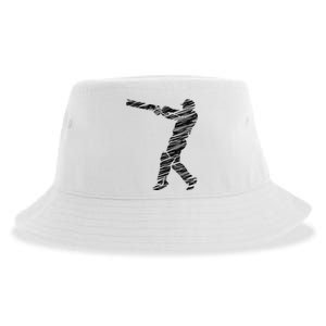 Cricketer Cricketing Bat And Ball Sport Retro Cricket Player Sustainable Bucket Hat