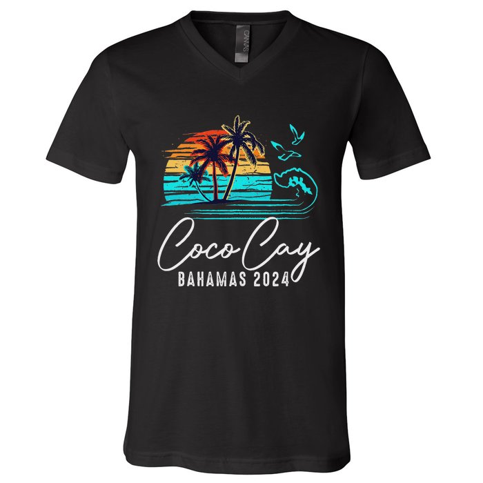 Coco Cay Bahamas 2024 Retro Summer Vacation Matching Group V-Neck T-Shirt