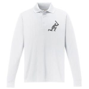 Cricketer Cricketing Bat And Ball Sport Retro Cricket Player Performance Long Sleeve Polo