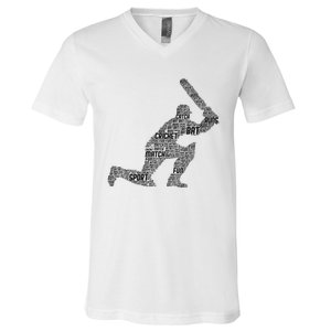 Cricketer Cricketing Bat And Ball Sport Retro Cricket Player V-Neck T-Shirt