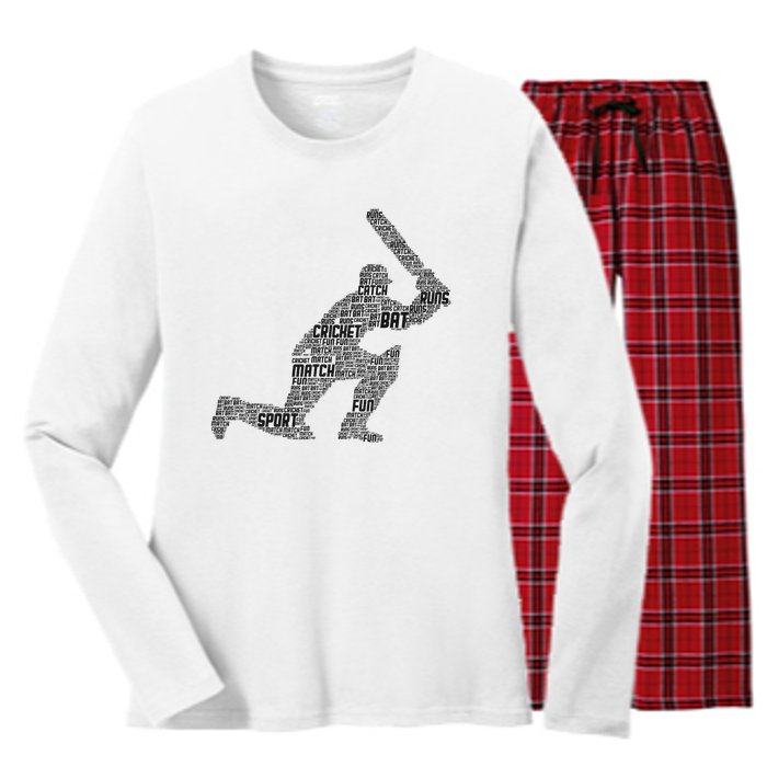 Cricketer Cricketing Bat And Ball Sport Retro Cricket Player Women's Long Sleeve Flannel Pajama Set 