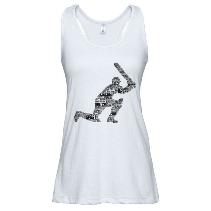 Cricketer Cricketing Bat And Ball Sport Retro Cricket Player Ladies Essential Flowy Tank