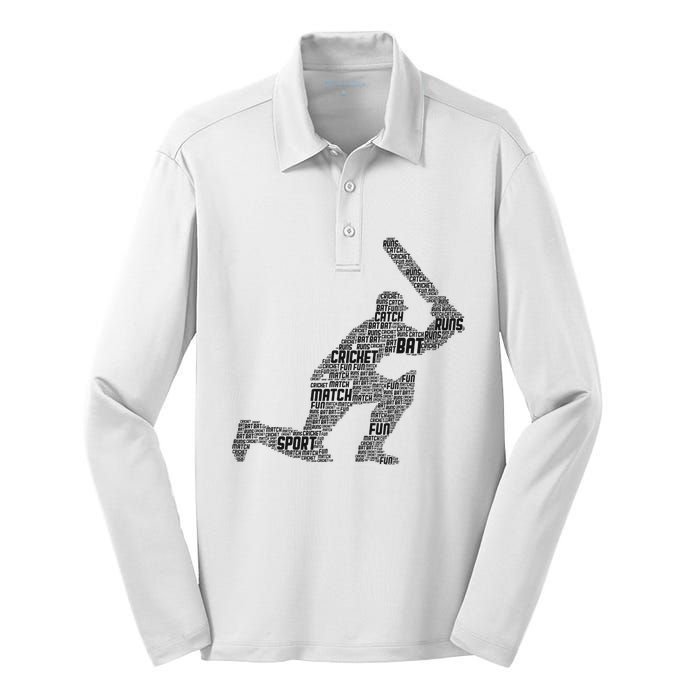 Cricketer Cricketing Bat And Ball Sport Retro Cricket Player Silk Touch Performance Long Sleeve Polo