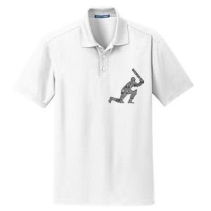 Cricketer Cricketing Bat And Ball Sport Retro Cricket Player Dry Zone Grid Polo