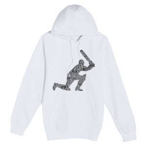 Cricketer Cricketing Bat And Ball Sport Retro Cricket Player Premium Pullover Hoodie