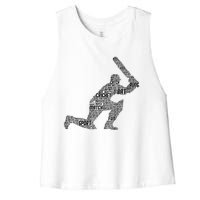 Cricketer Cricketing Bat And Ball Sport Retro Cricket Player Women's Racerback Cropped Tank