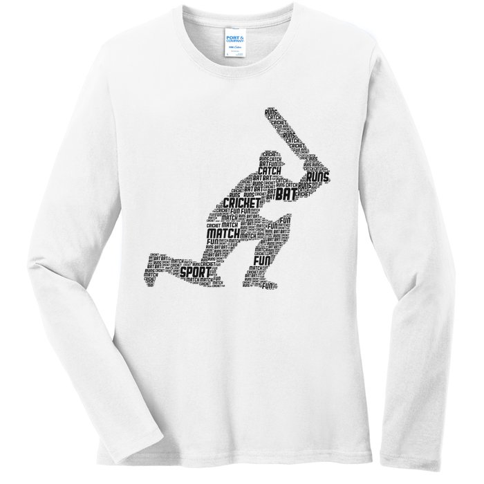 Cricketer Cricketing Bat And Ball Sport Retro Cricket Player Ladies Long Sleeve Shirt