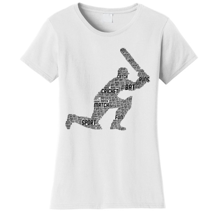 Cricketer Cricketing Bat And Ball Sport Retro Cricket Player Women's T-Shirt