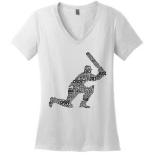 Cricketer Cricketing Bat And Ball Sport Retro Cricket Player Women's V-Neck T-Shirt