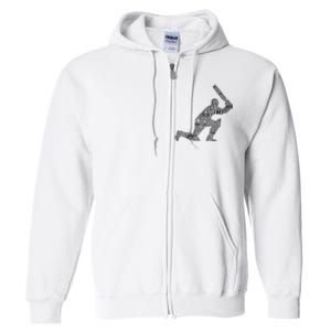 Cricketer Cricketing Bat And Ball Sport Retro Cricket Player Full Zip Hoodie