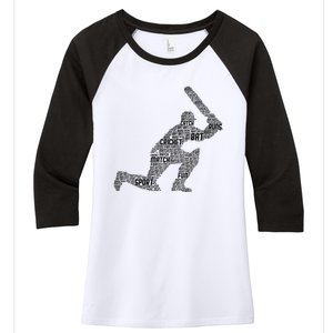 Cricketer Cricketing Bat And Ball Sport Retro Cricket Player Women's Tri-Blend 3/4-Sleeve Raglan Shirt