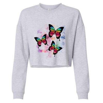 Colorful Cute Butterfly Gift Butterflies Gift Cropped Pullover Crew