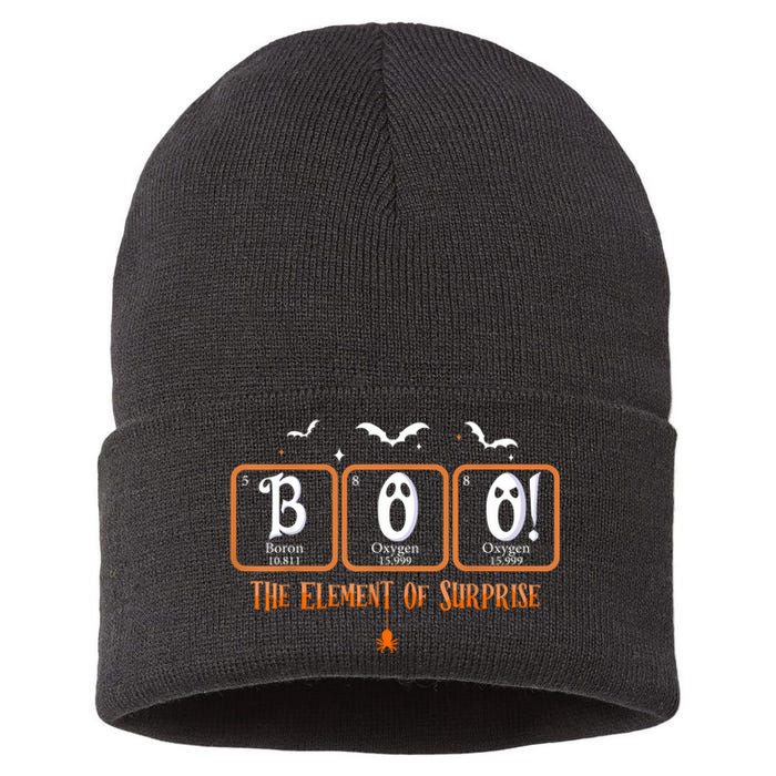 Cute Chemistry Boo The Element Of Surprise Chemist Halloween Sustainable Knit Beanie