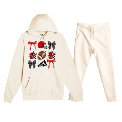 Cheer Coquette Bow American Football Autumn Thanksgiving Premium Hooded Sweatsuit Set