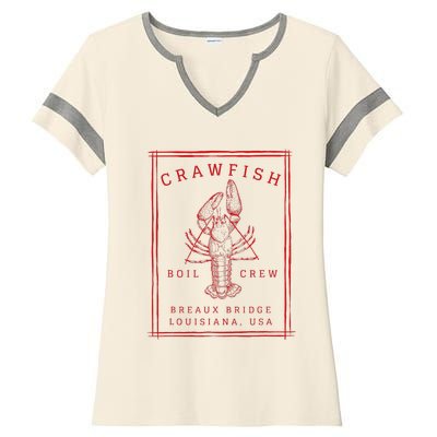 Crawfish Crew Breaux Bridge Retro Cajun Seafood Ladies Halftime Notch Neck Tee