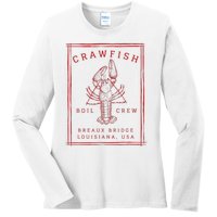 Crawfish Crew Breaux Bridge Retro Cajun Seafood Ladies Long Sleeve Shirt