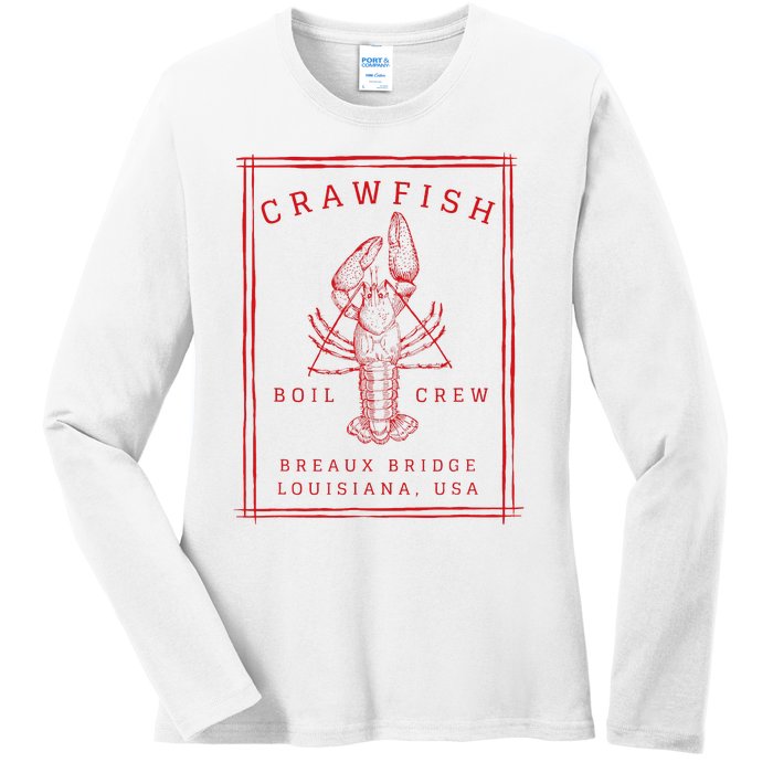 Crawfish Crew Breaux Bridge Retro Cajun Seafood Ladies Long Sleeve Shirt