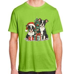 Cute Christmas Boston Terrier Dogs Santa Hat Christmas Tree Adult ChromaSoft Performance T-Shirt