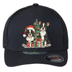 Cute Christmas Boston Terrier Dogs Santa Hat Christmas Tree Flexfit Unipanel Trucker Cap