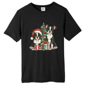 Cute Christmas Boston Terrier Dogs Santa Hat Christmas Tree Tall Fusion ChromaSoft Performance T-Shirt