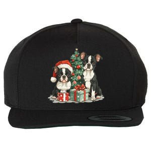 Cute Christmas Boston Terrier Dogs Santa Hat Christmas Tree Wool Snapback Cap