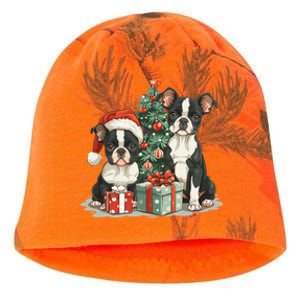 Cute Christmas Boston Terrier Dogs Santa Hat Christmas Tree Kati - Camo Knit Beanie