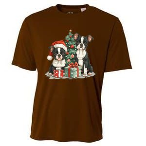 Cute Christmas Boston Terrier Dogs Santa Hat Christmas Tree Cooling Performance Crew T-Shirt