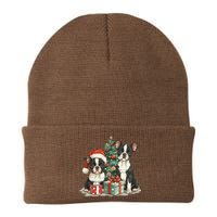 Cute Christmas Boston Terrier Dogs Santa Hat Christmas Tree Knit Cap Winter Beanie