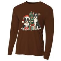 Cute Christmas Boston Terrier Dogs Santa Hat Christmas Tree Cooling Performance Long Sleeve Crew