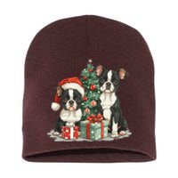 Cute Christmas Boston Terrier Dogs Santa Hat Christmas Tree Short Acrylic Beanie