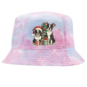 Cute Christmas Boston Terrier Dogs Santa Hat Christmas Tree Tie-Dyed Bucket Hat