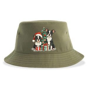 Cute Christmas Boston Terrier Dogs Santa Hat Christmas Tree Sustainable Bucket Hat