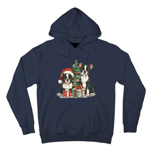 Cute Christmas Boston Terrier Dogs Santa Hat Christmas Tree Hoodie