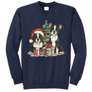 Cute Christmas Boston Terrier Dogs Santa Hat Christmas Tree Sweatshirt